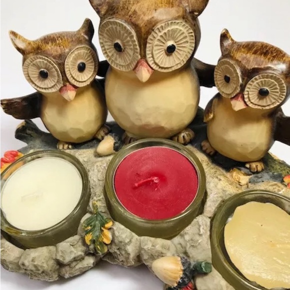 Three Owl Tea Light Holder Ceramic Family Fall 2012 Yankee Candle Cute Preowned - Picture 4 of 6